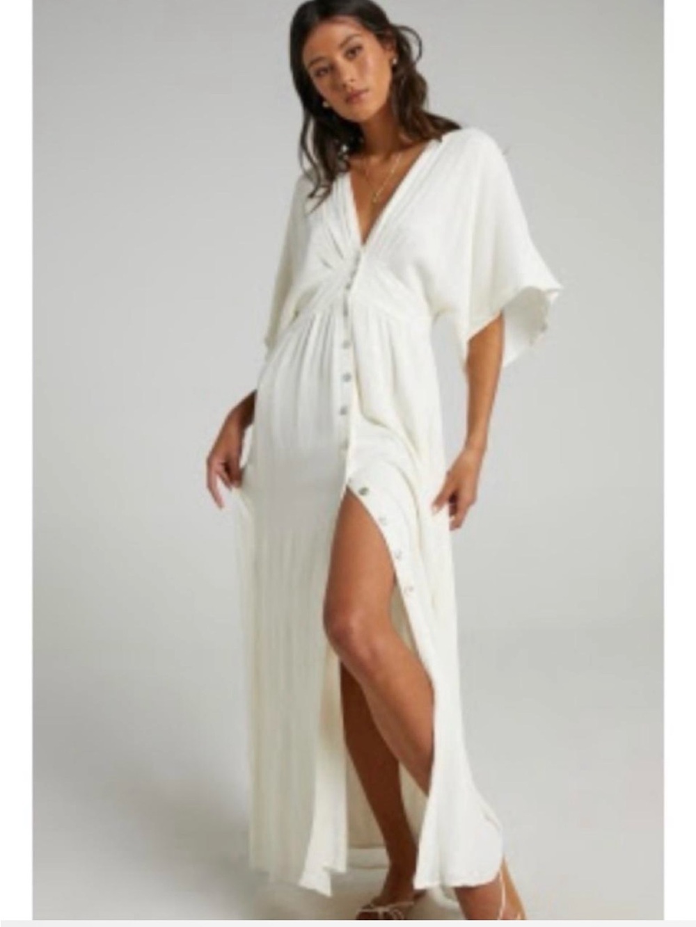 Women's White Button-Front Maxi Dress